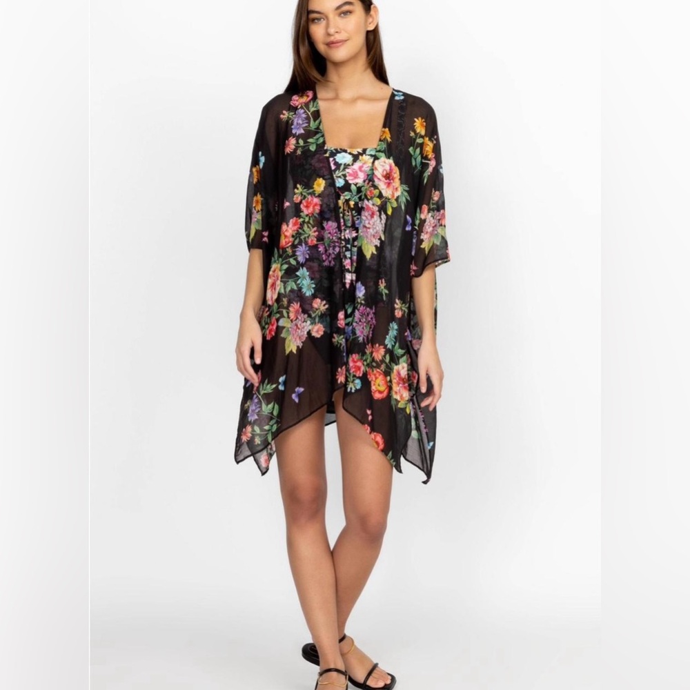 Women's Johnny‎ Was Black Butterfly Kimono Swim Cover Up Size S/M